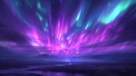 壮丽的紫色极光与星星的完美结合