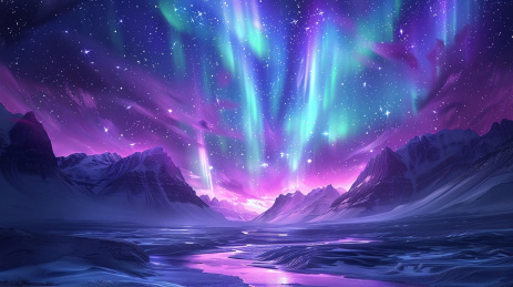壮丽的紫色极光与星星的完美结合