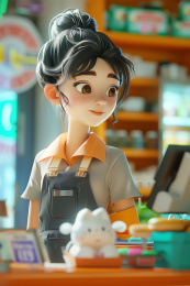 3D卡通女收银员
