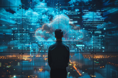 象征云计算云服务科技插画