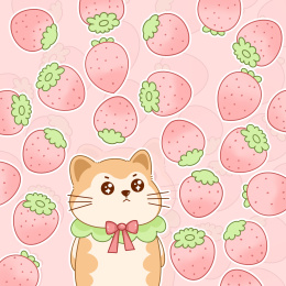 卡通草莓猫咪桌布图案
