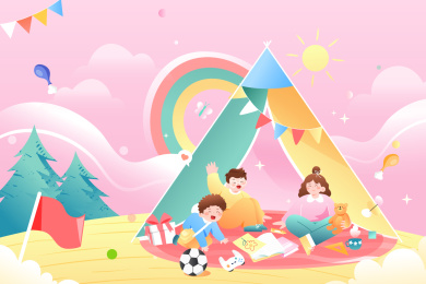 儿童节露营背景矢量插画