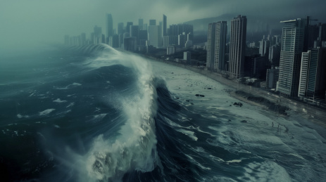 巨大的海啸即将吞噬沿海城市