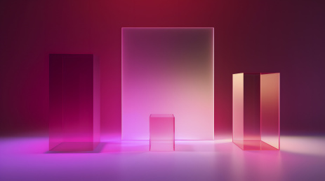 数码渐变紫粉白色玻璃几何横版海报背景