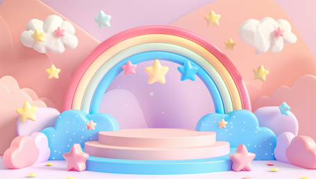 可爱的粉彩产品展示架，蓝色背景上有螺旋彩