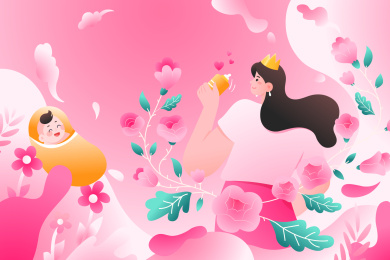 母亲节母婴矢量插画