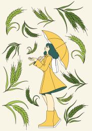 谷雨插画打着伞的女孩和麦子