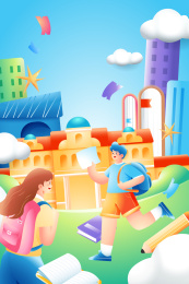 开学季学生矢量插画