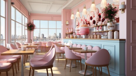 粉蓝色调的咖啡馆室内设计
