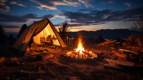 星空下露营篝火熊熊燃烧