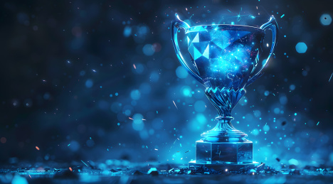 3D蓝色荣耀奖杯