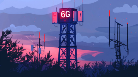 6G通信技术信号基站插画概念图