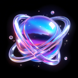 行星光环星球太空宇宙全息色彩3D插画