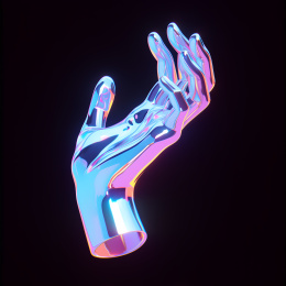 一只仿人机械手全息色彩3D插画