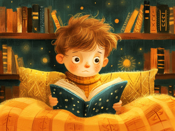 一个可爱的小男孩正在认真的看书