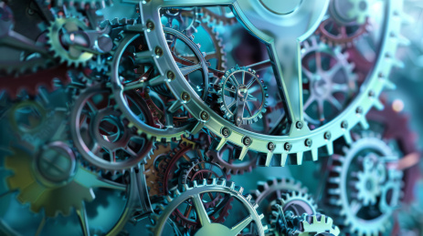 精密齿轮的机械设备3D特写
