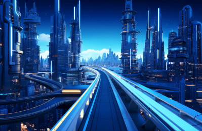 AI赛博朋克未来科技城市3DC4D蓝色