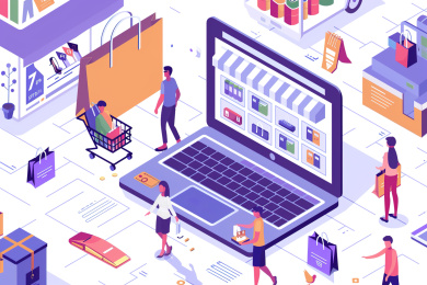 城市生活网上购物概念扁平风插图