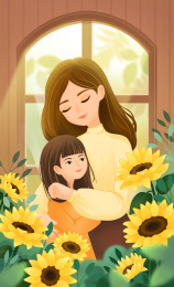妈妈和女儿母亲节插画