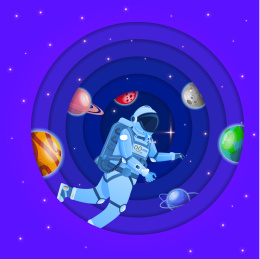 宇航员在有行星的太空中漂浮