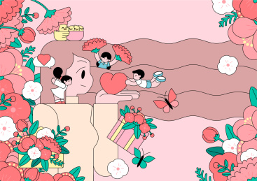 母亲节插画手捧爱心的母亲