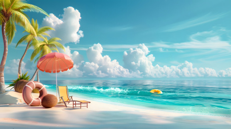 夏日海滩休闲度假3D场景插图
