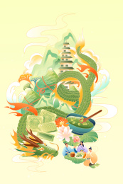 端午节古人聚餐矢量插画