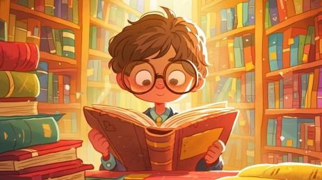 在书柜前看书的女孩