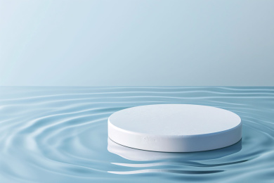 创意展台水面3D渲染电商化妆品广告背景图
