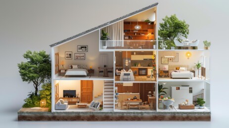 剖视图现代住宅内部