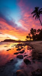 热带海滩日落风光摄影