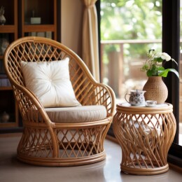 藤椅边几花瓶插花