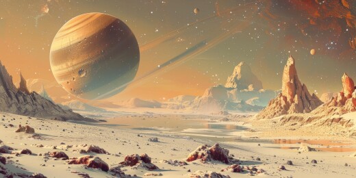 巨大的卫星和双太阳的沙漠行星插图