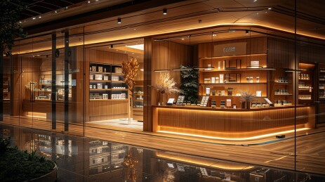 一家豪华零售店的内部温暖而温馨