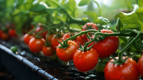 藤蔓上结满西红柿的特写镜头