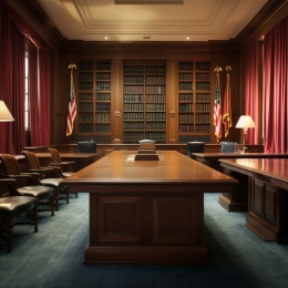 一间带长木桌和椅子的宽敞会议室