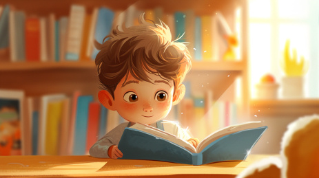 一个可爱的小男孩正在认真的看书