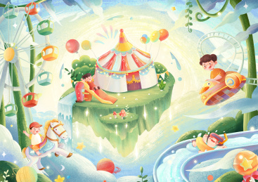 创意可爱儿童节游乐园童年场景插画