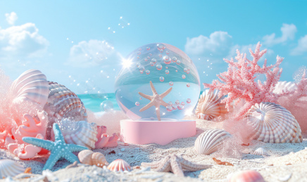 夏日沙滩泳池主题电商展台