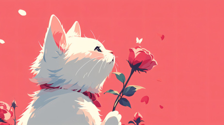 猫咪与玫瑰花