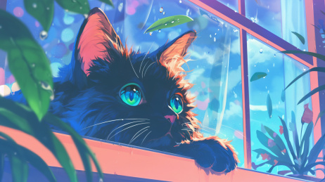 窗台下的猫咪