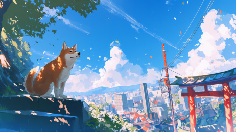 山坡上的柴犬