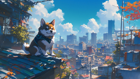 屋顶上的小狗