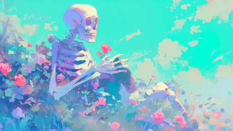 花丛里的骷髅人