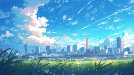 晴空下的现代城市