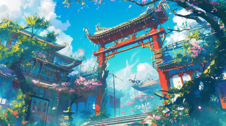 蓝天下的古代城镇