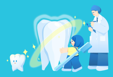 全国爱牙日牙医帮小孩看牙手绘插画