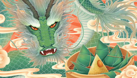 国潮中国风端午节插画中国龙粽子包装插画