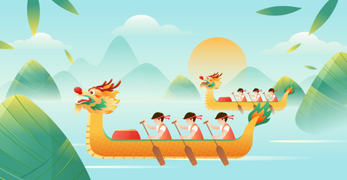 端午节包粽子赛龙舟矢量插画