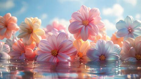 3d膨胀充气感花朵背景